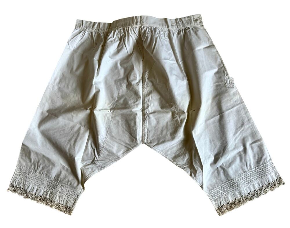 Antique 1910s Edwardian Pantaloons Closed Crotch Cotton Lace Wounded Bird